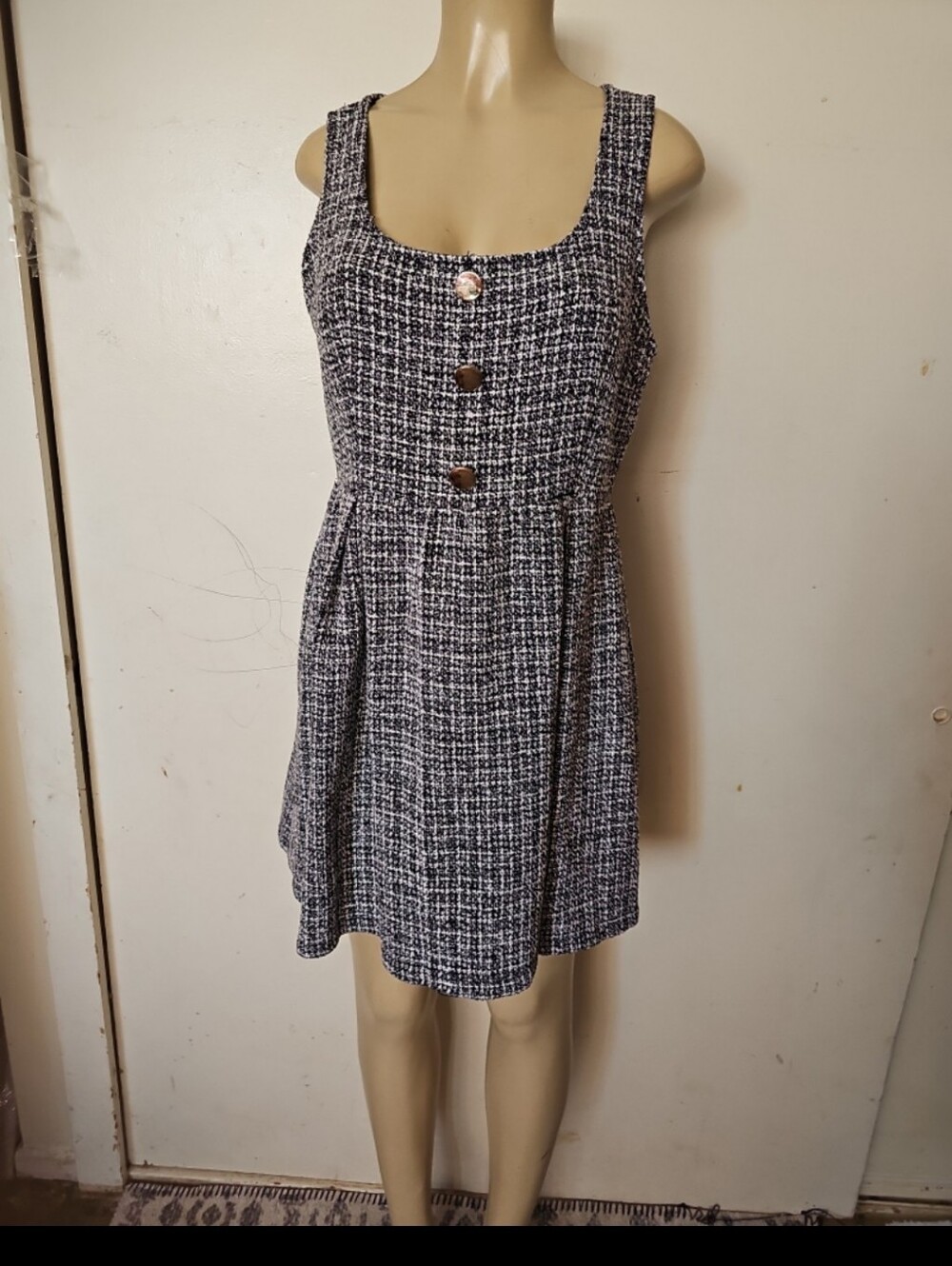 SHEIN Black & White Tweed Button-Front Mini Dress